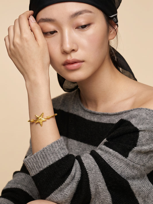 IXIA by GIVA Tidal Star Gold Plated Cuff Bracelet (Size 2.6)
