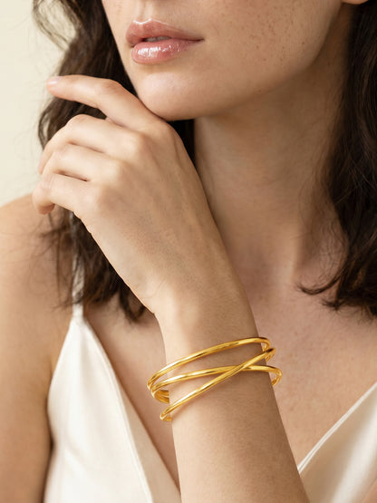 Crossed Paths Gold Plated Cuff Bracelet