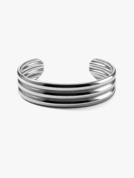 Stack Flow Rhodium Plated Cuff Bracelet