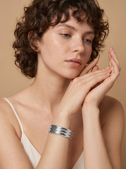 Stack Flow Rhodium Plated Cuff Bracelet