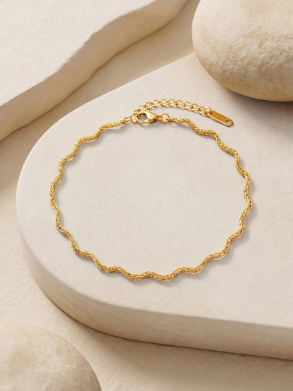 Wavy Rush Gold Plated Chain Bracelet