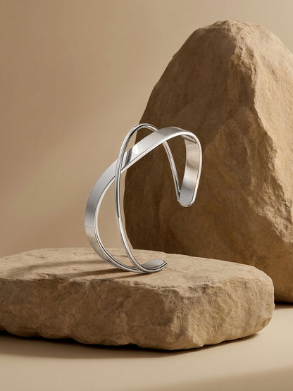 Spin Rhodium Plated Cuff Bracelet