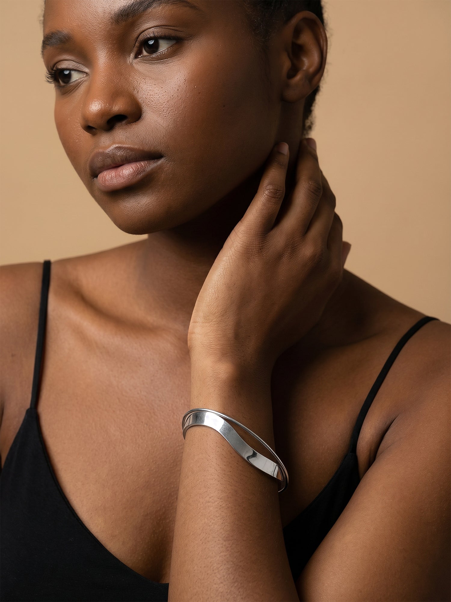 Spin Rhodium Plated Cuff Bracelet