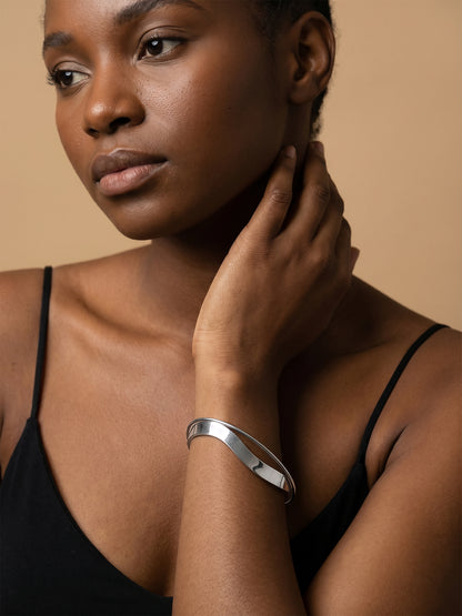 Spin Rhodium Plated Cuff Bracelet
