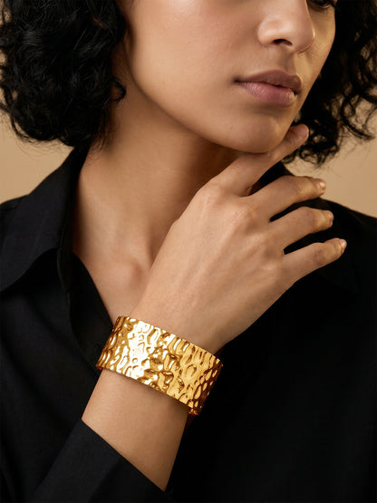 Hammered Mood Gold Plated Cuff Bracelet