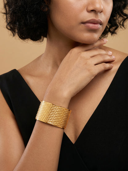 Grid Game Gold Plated Cuff Bracelet