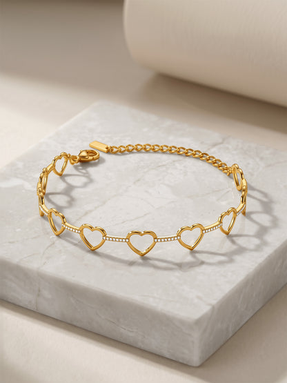 Linked Heart Chain Gold Plated Bracelet