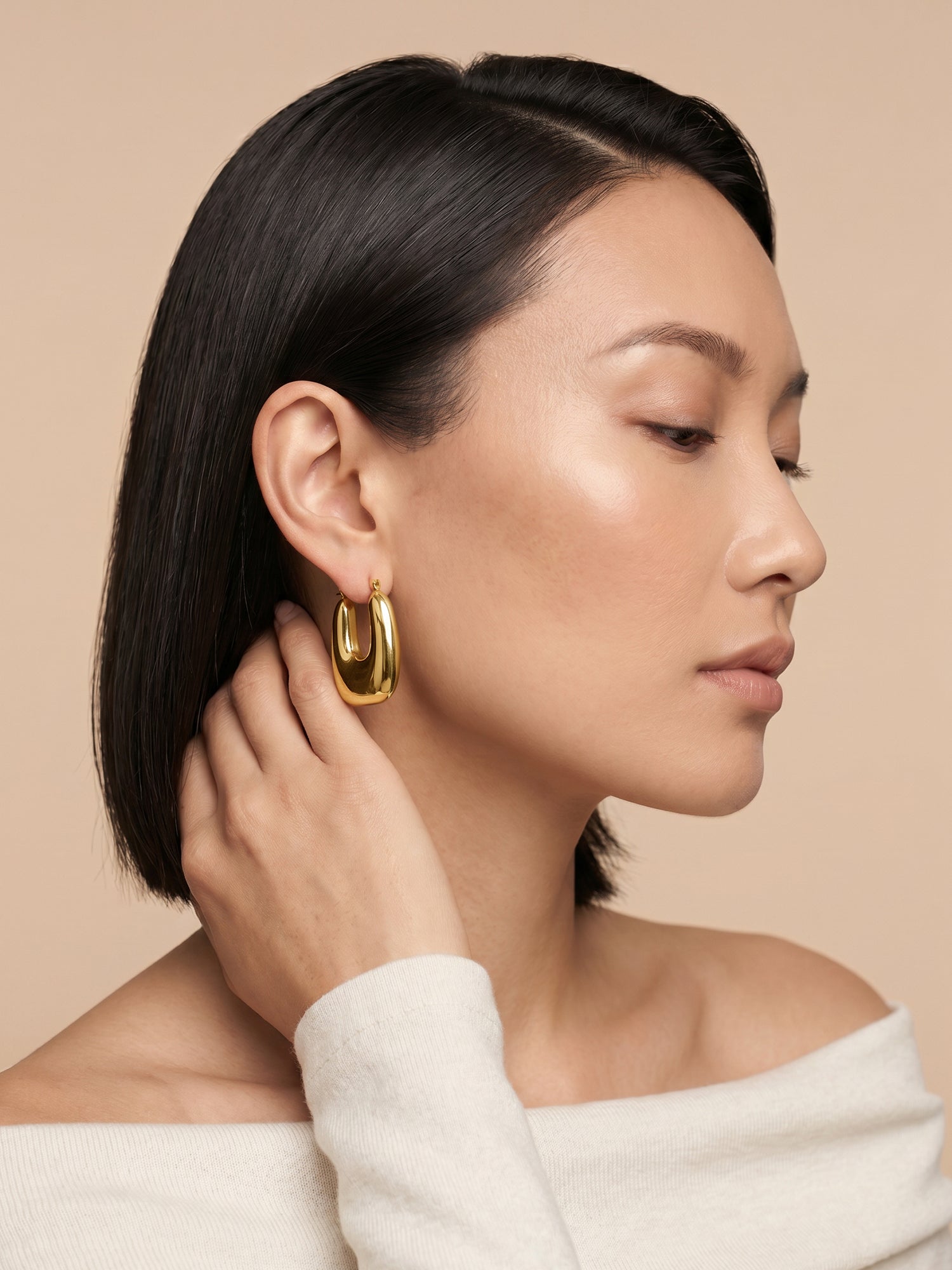 Sleek Curve Gold Plated Hoop Earrings