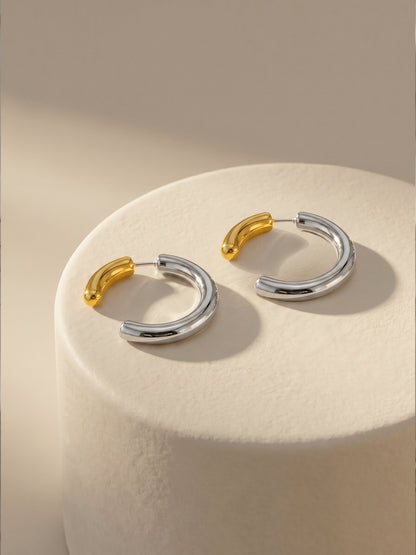 Chrome Edge Dual Tone Hoop Earrings