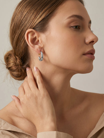 Chrome Edge Dual Tone Hoop Earrings