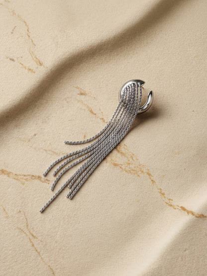 Drip Hook Rhodium Plated Ear Cuff