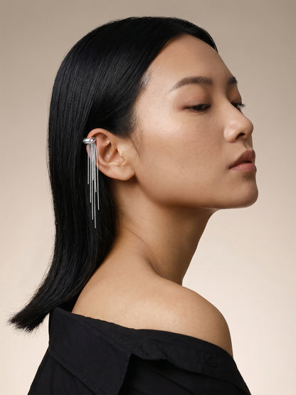 Drip Hook Rhodium Plated Ear Cuff
