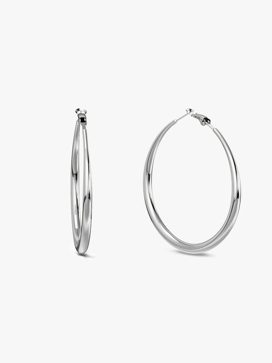 Classic Thick Rhodium Plated Hoop Earrings