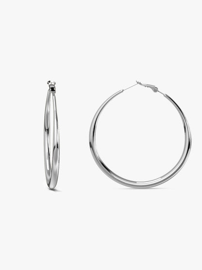 Classic Thick Rhodium Plated Hoop Earrings