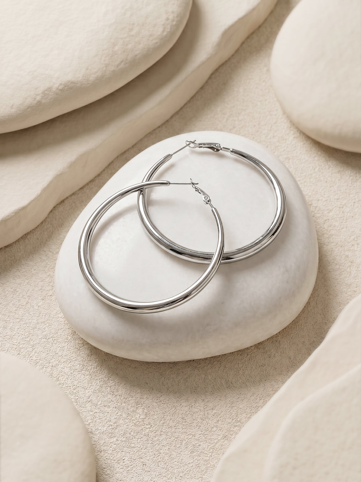 IXIA by GIVA Classic Thick Rhodium Plated Hoop Earrings