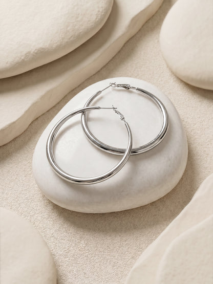 Classic Thick Rhodium Plated Hoop Earrings