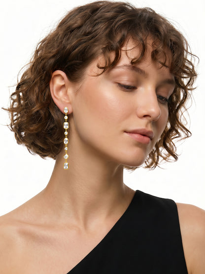Crystal Link Drop Gold Plated Danglers