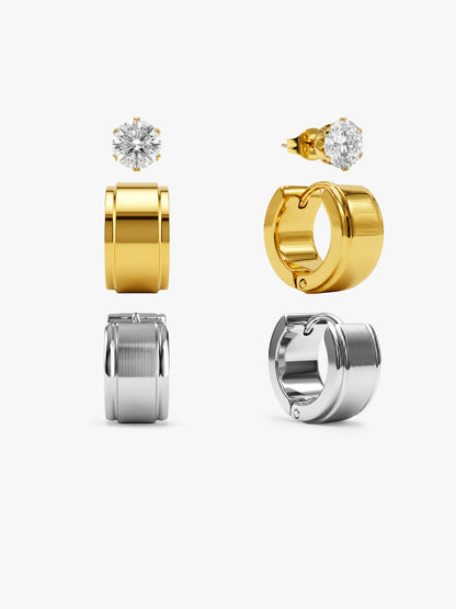Split Static Demi Fine Huggie Earrings Set