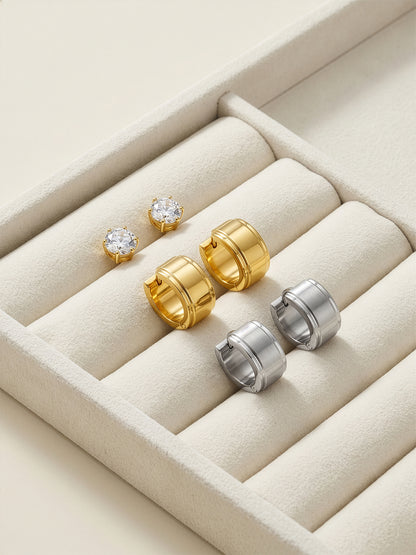 Split Static Demi Fine Huggie Earrings Set
