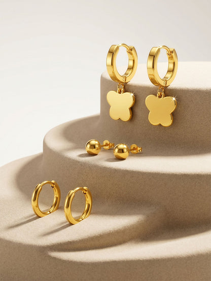 Clover Mood Gold Plated Earrings Set