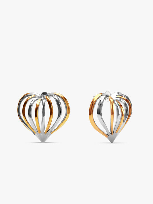 Heart On Display Dual Tone Earrings