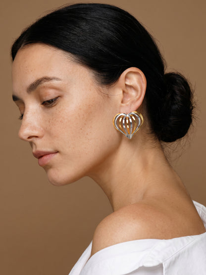 Heart On Display Dual Tone Earrings