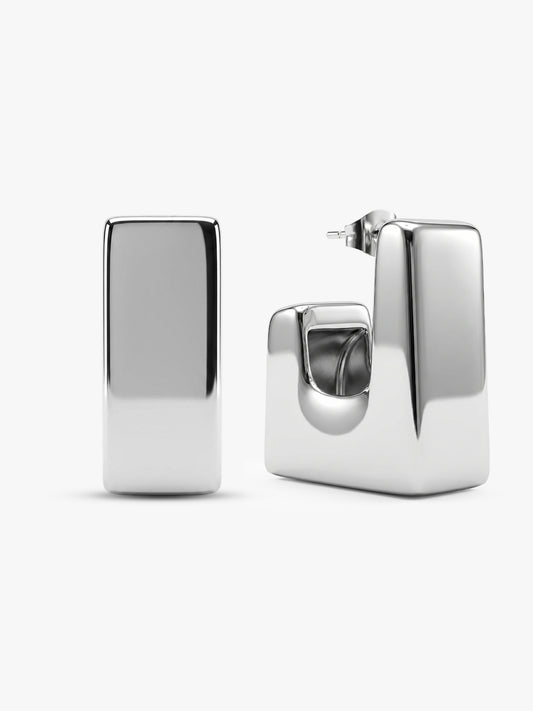 Square Up Rhodium Plated Earrings
