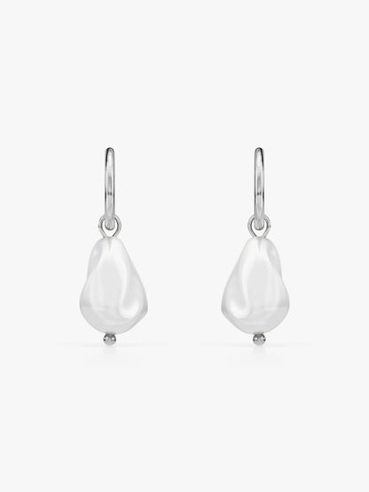 Drop It Pearl Rhodium Plated Hoop Earrings