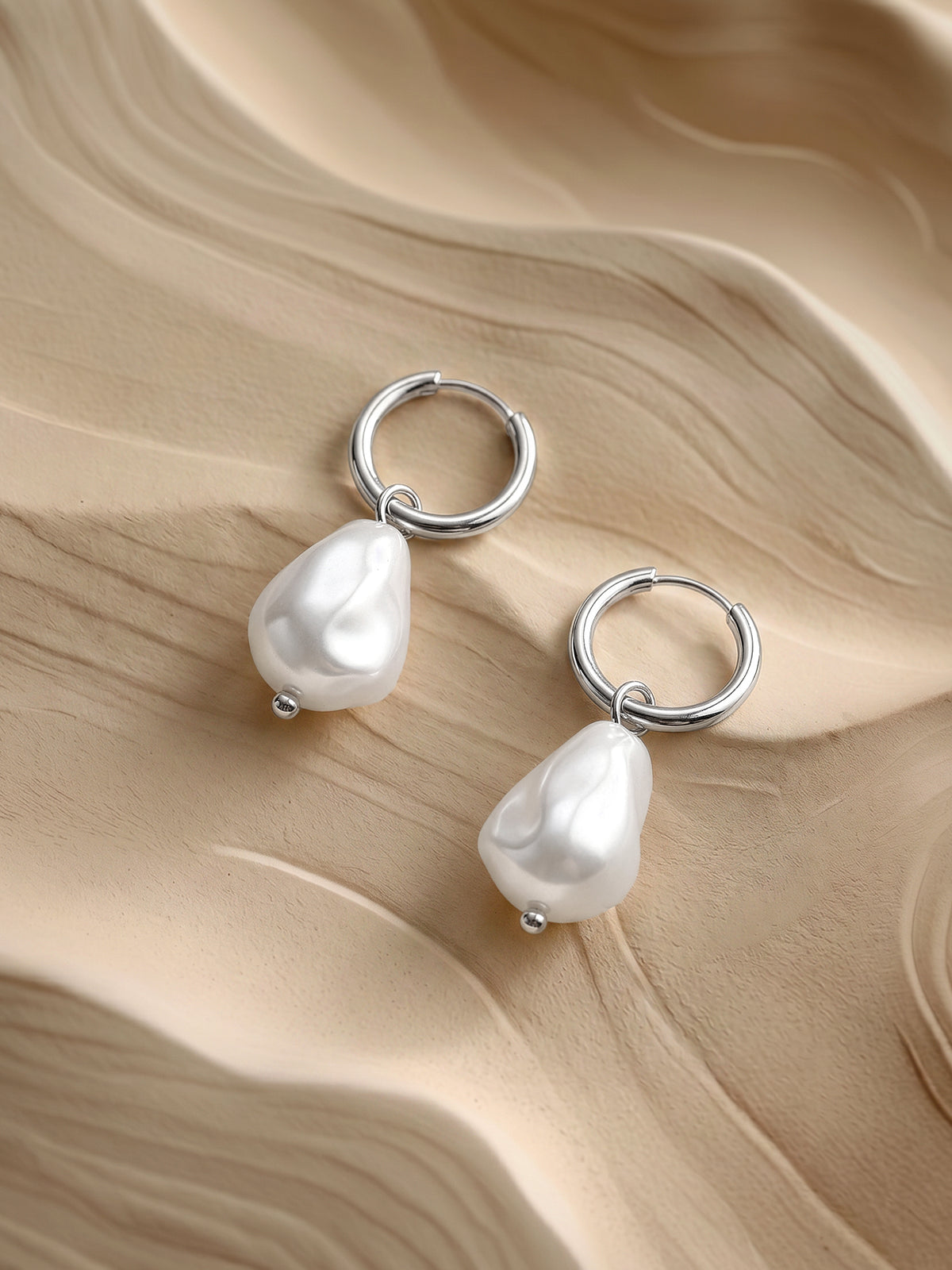 IXIA by GIVA Drop It Pearl Rhodium Plated Hoop Earrings