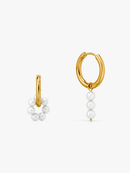 Loop Hoops Pearl Gold Plated Earrings