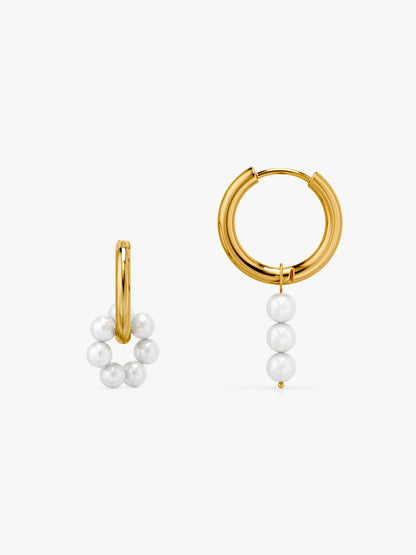 Loop Hoops Pearl Gold Plated Earrings