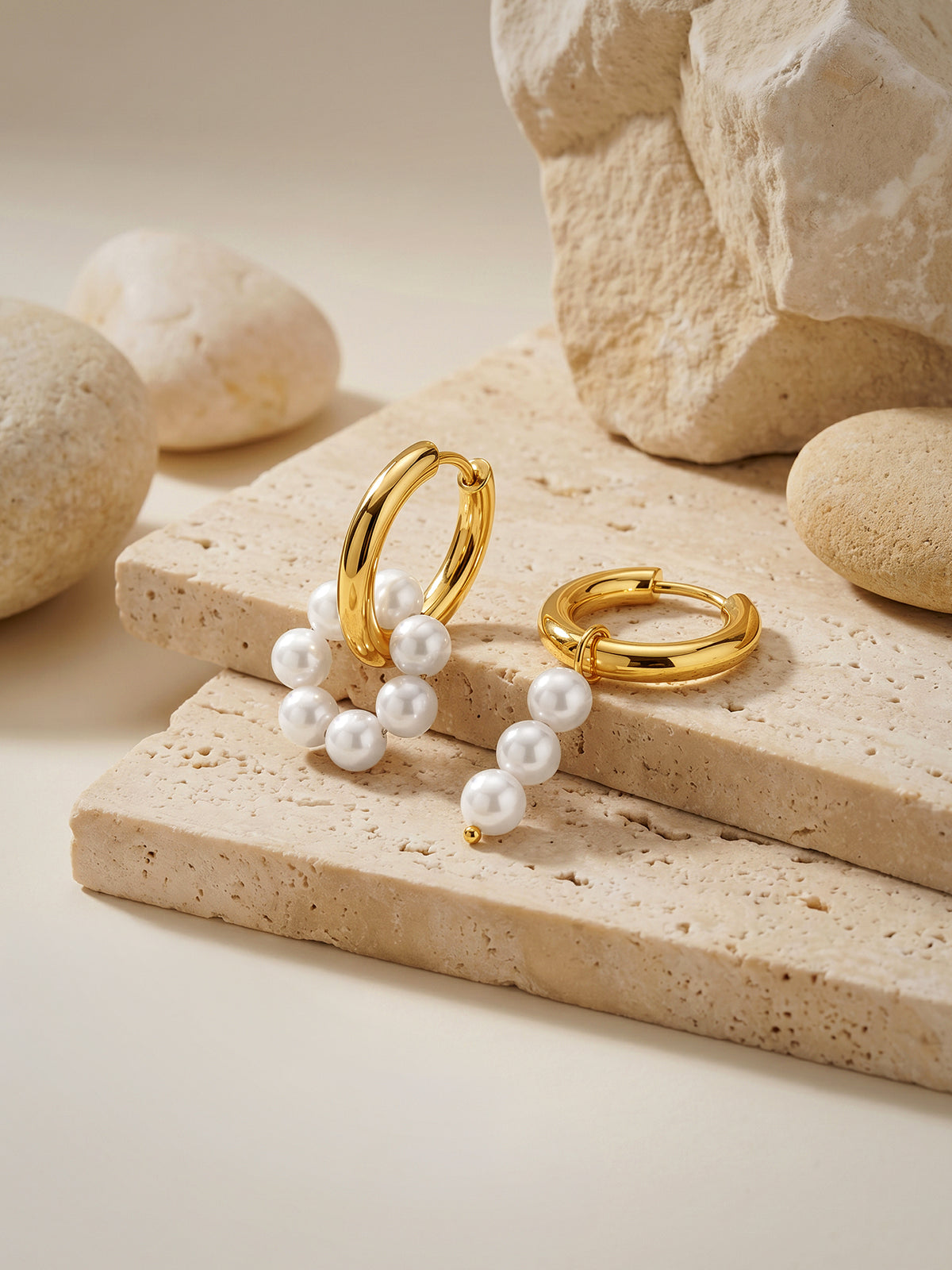IXIA by GIVA Loop Hoops Pearl Gold Plated Earrings