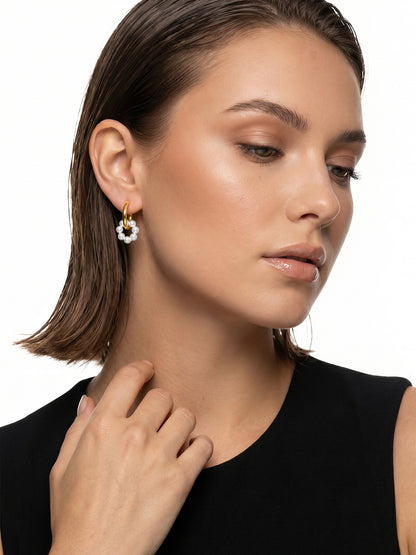 Loop Hoops Pearl Gold Plated Earrings
