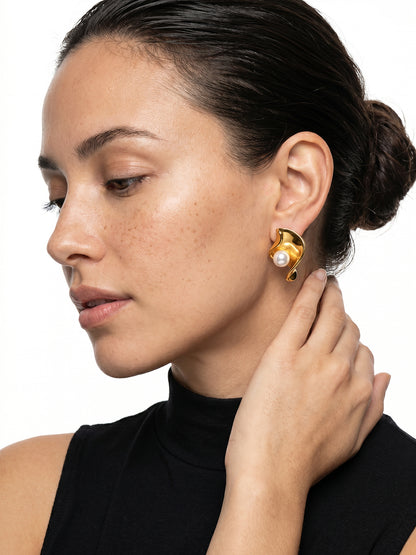 Pearl Curve Energy Gold Plated Stud Earrings