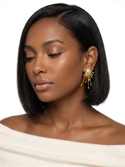 Drama Ray Gold Plated Drops Earrings