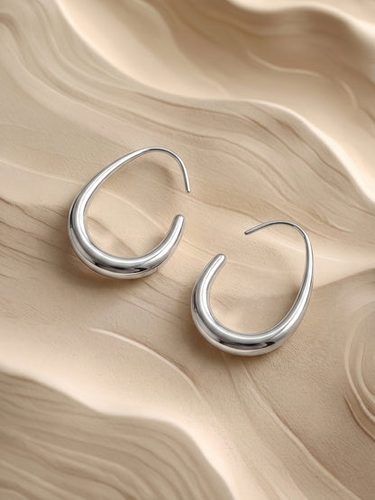 Bare Curve Rhodium Plated Earrings