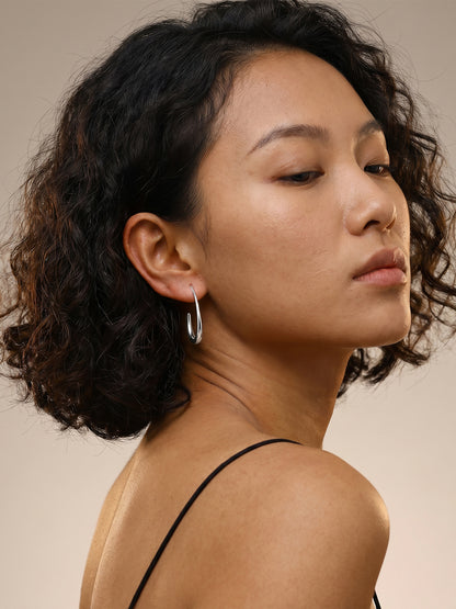 Bare Curve Rhodium Plated Earrings