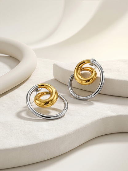 Twin Loop Energy Dual Tone Stud Earrings