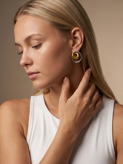 Twin Loop Energy Dual Tone Stud Earrings