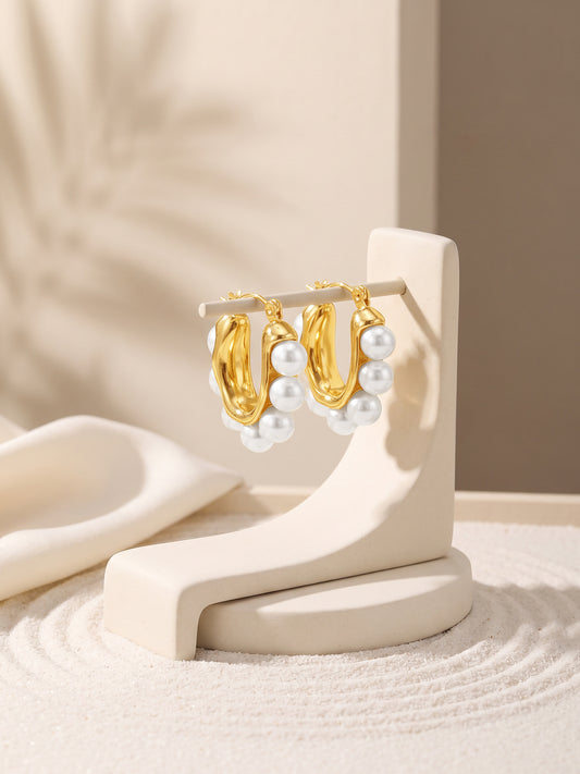 IXIA by GIVA Pearl Circuit Gold Plated Hoops