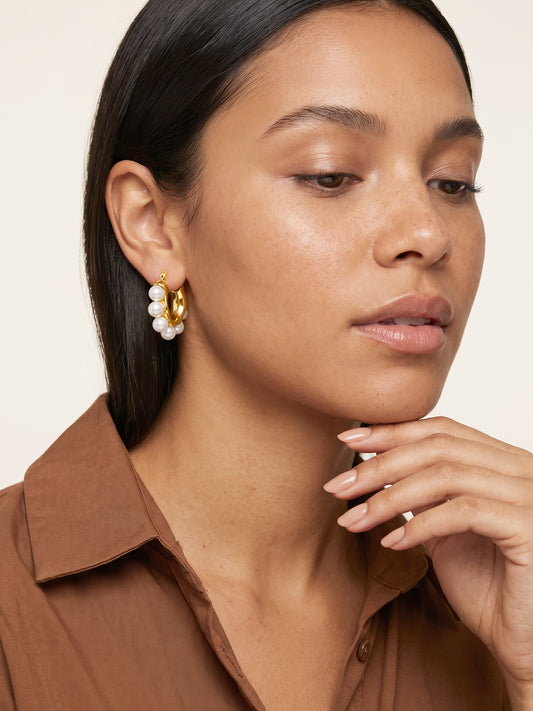 IXIA by GIVA Pearl Circuit Gold Plated Hoops