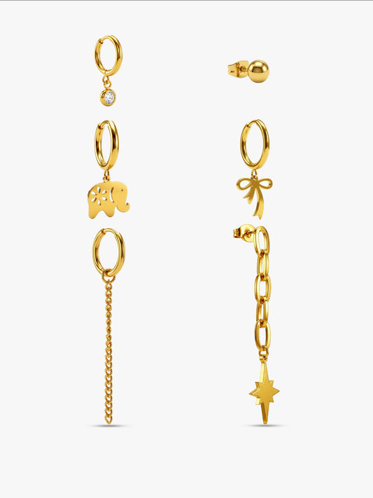 Charm Collision Gold Plated Earrings Set