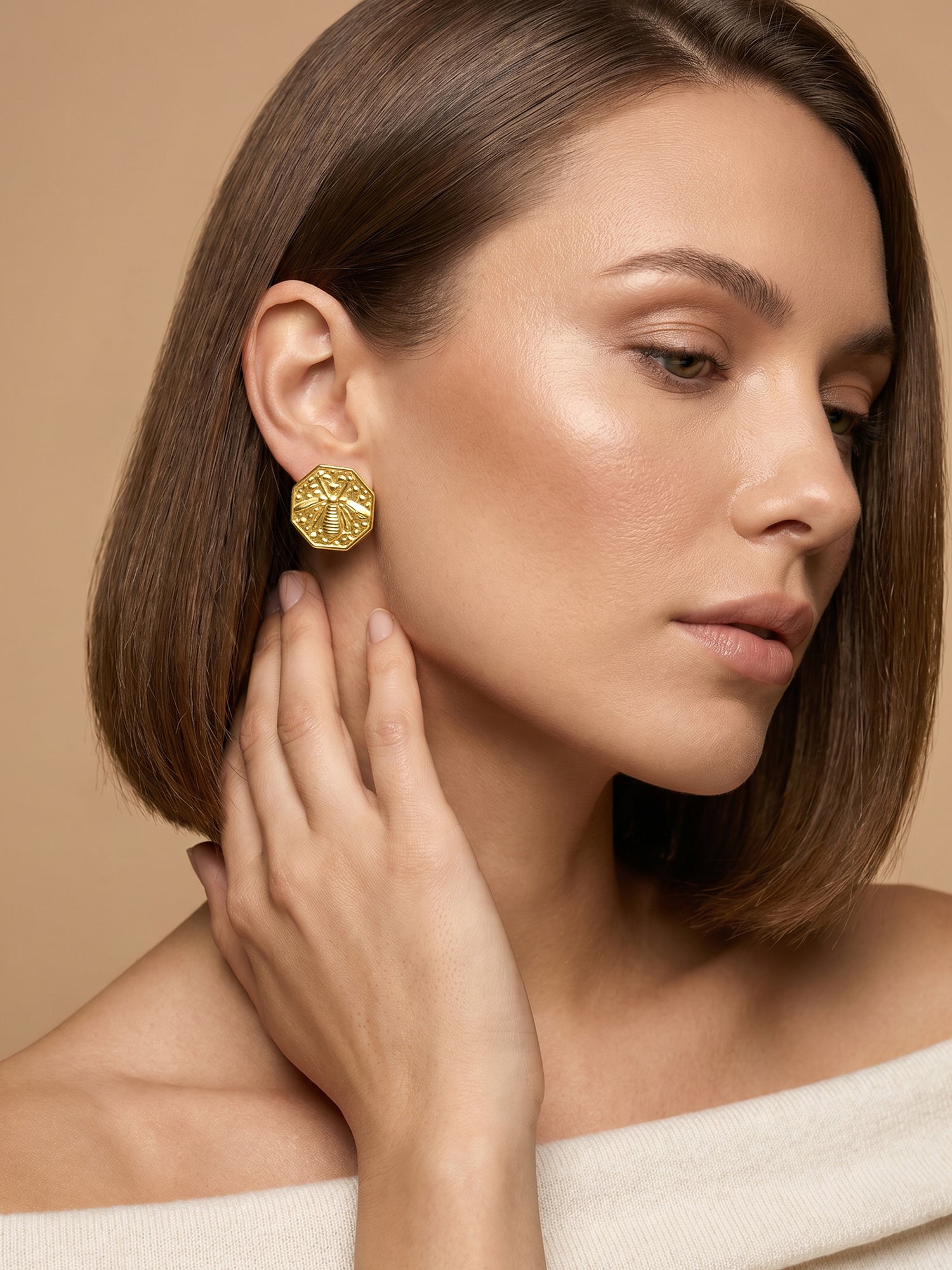 Geo Plate Gold Plated Studs