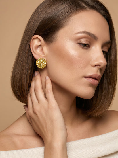 Geo Plate Gold Plated Studs