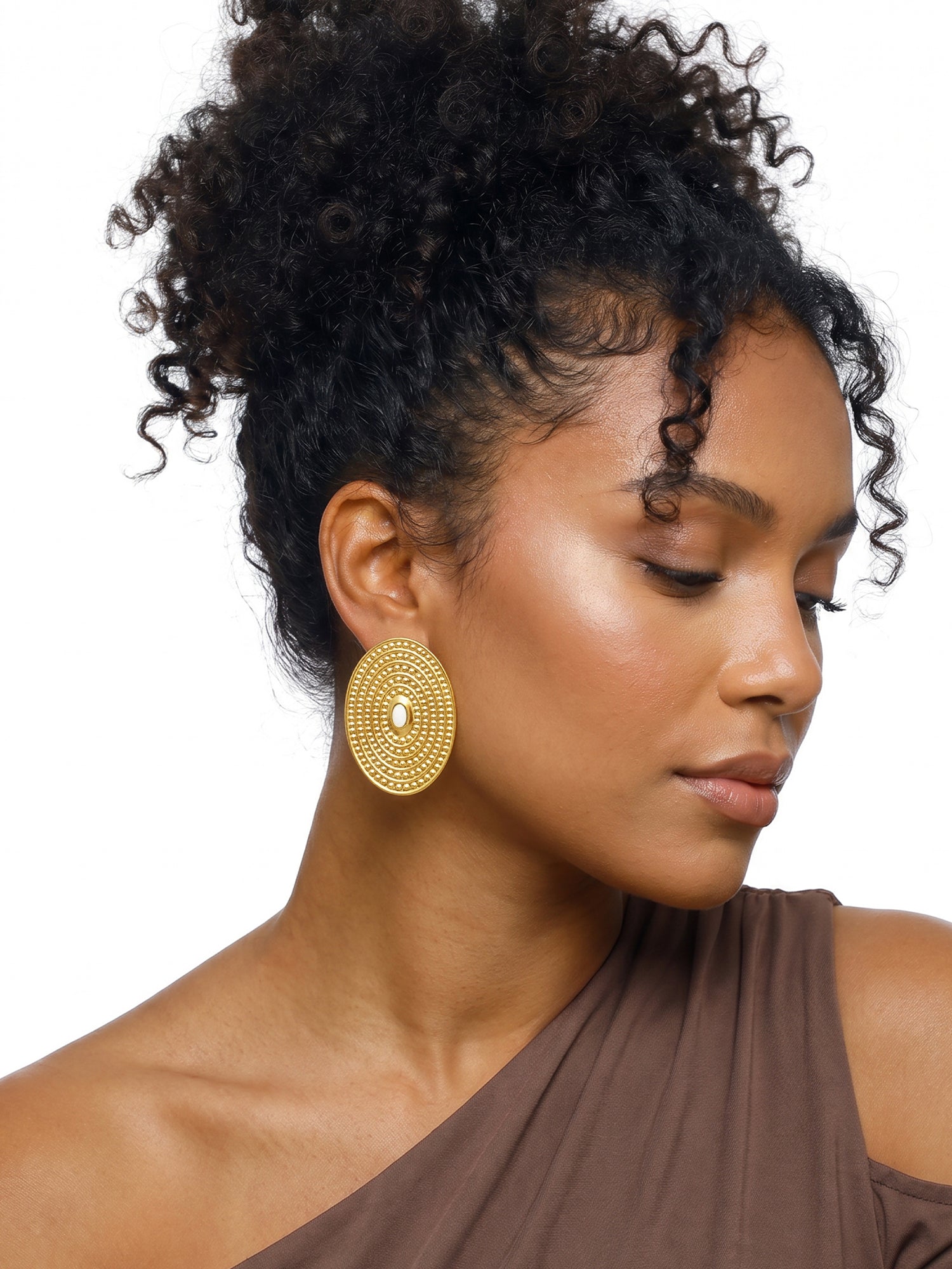 Disc Grid Gold Plated Studs