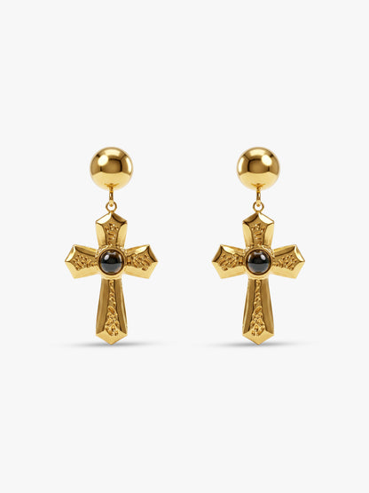 Rebel Cross Edge Gold Plated Earrings