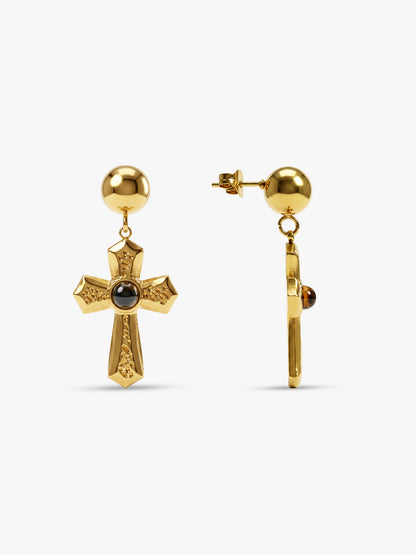 Rebel Cross Edge Gold Plated Earrings