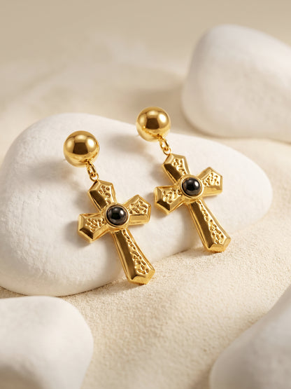 Rebel Cross Edge Gold Plated Earrings