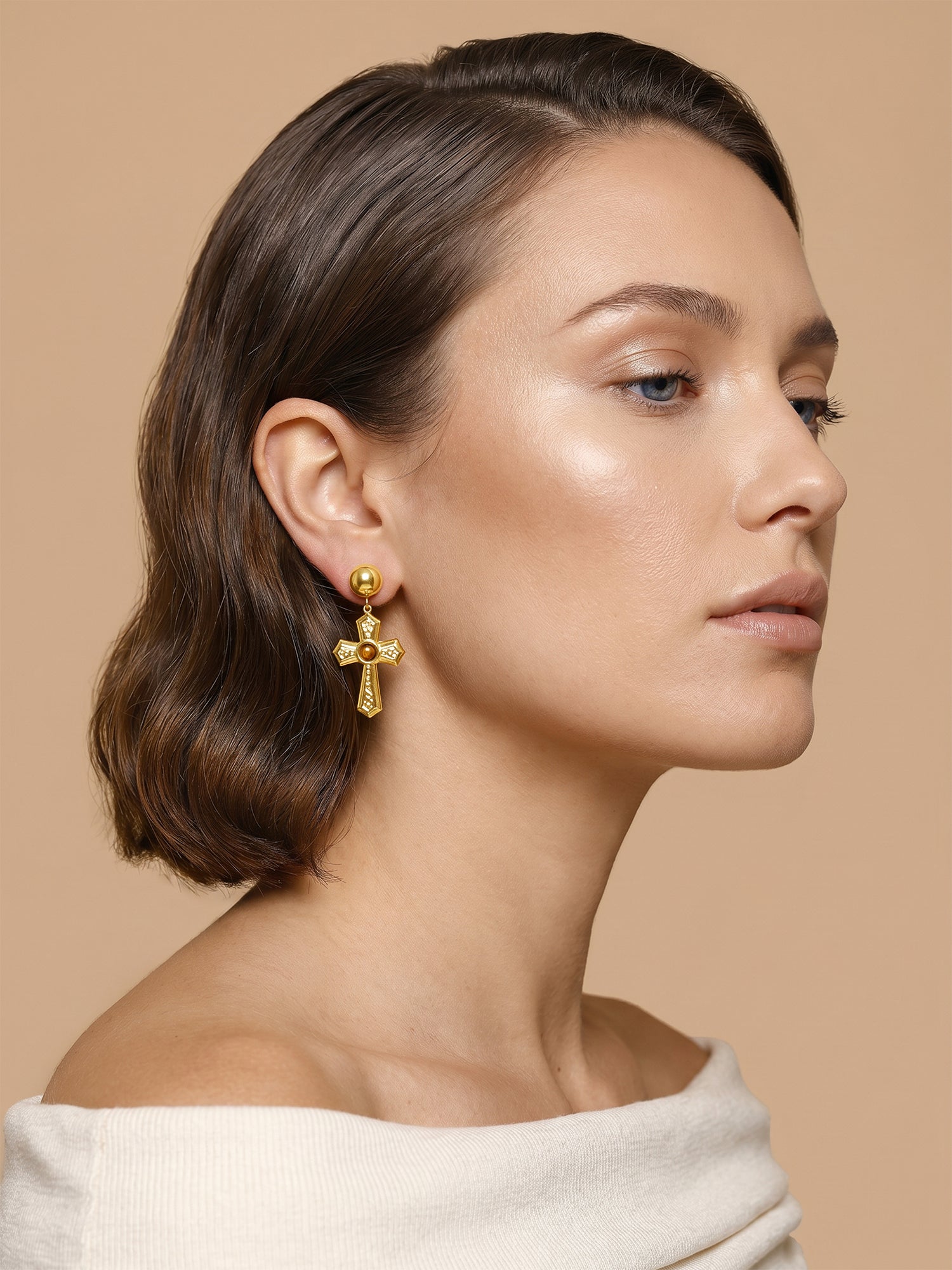 Rebel Cross Edge Gold Plated Earrings