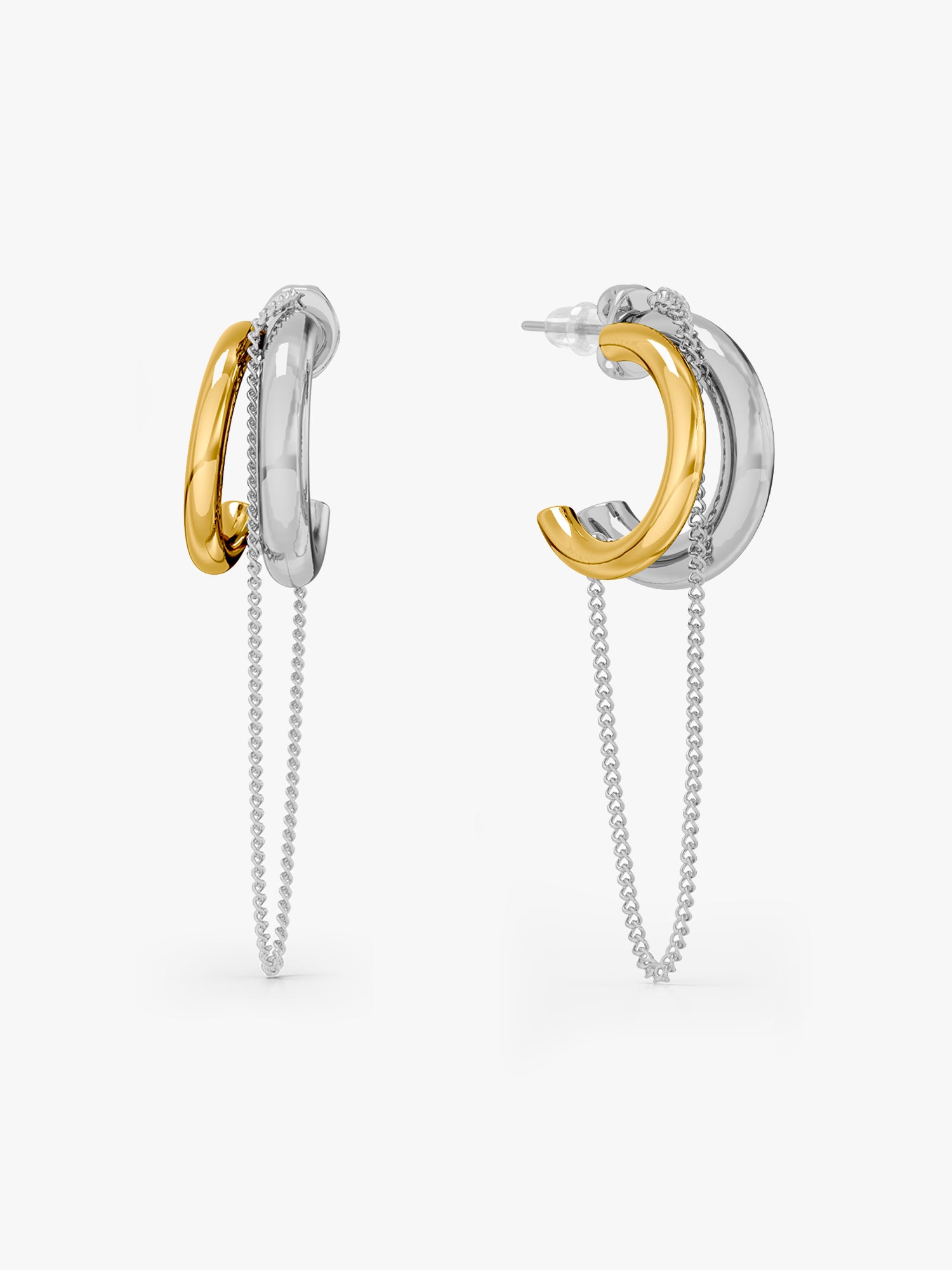 Chain Drop Link Dual Tone Earrings